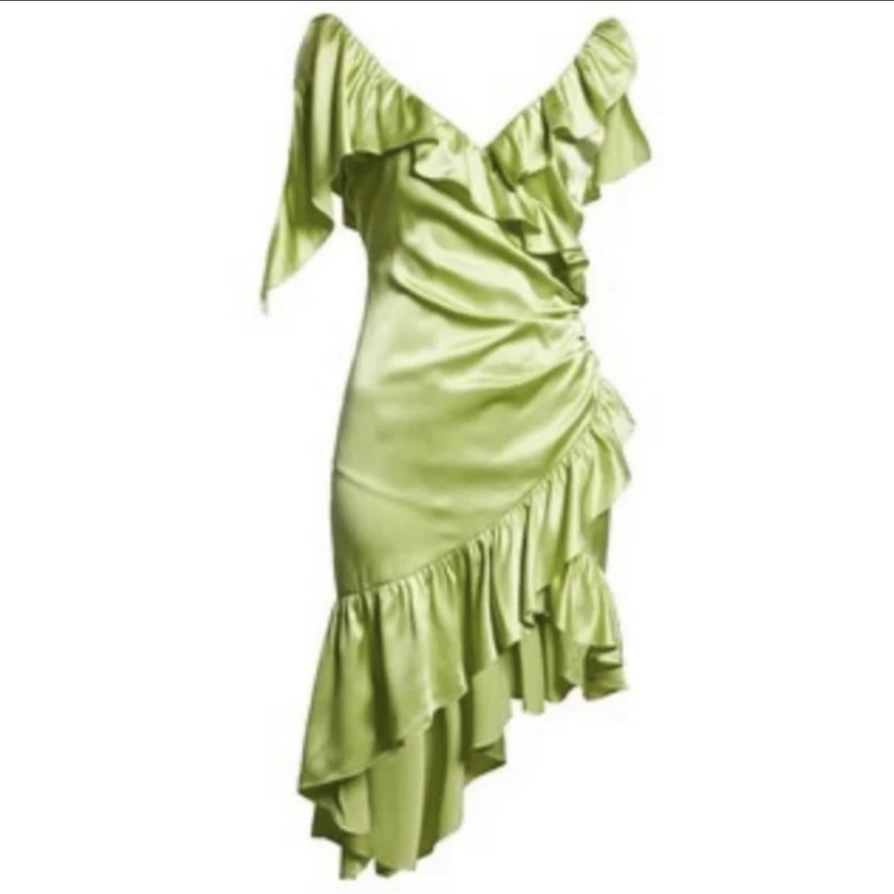 Cinq à Sept Petunya Silk Ruffle Green Dress